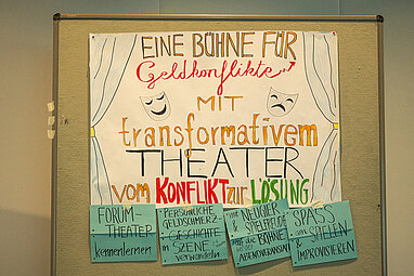 Plakat „Eine Bühne für Geldkonflikte“